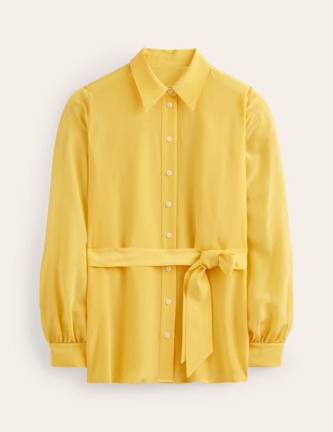 Seidenhemd mit Bindegürtel Damen Boden, Lebendiges Gelb