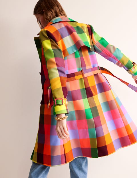 Neon Belted Trench Coat - Check