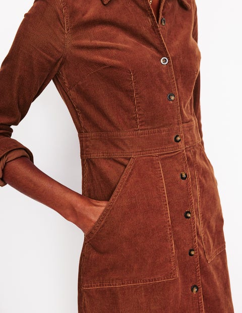Flora Cord Midi Shirt Dress Cognac Boden UK