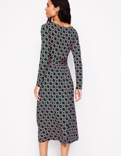 Boden Amelie Long Sleeve Midi Dress Glade Chain Geo Size 16 18 Long