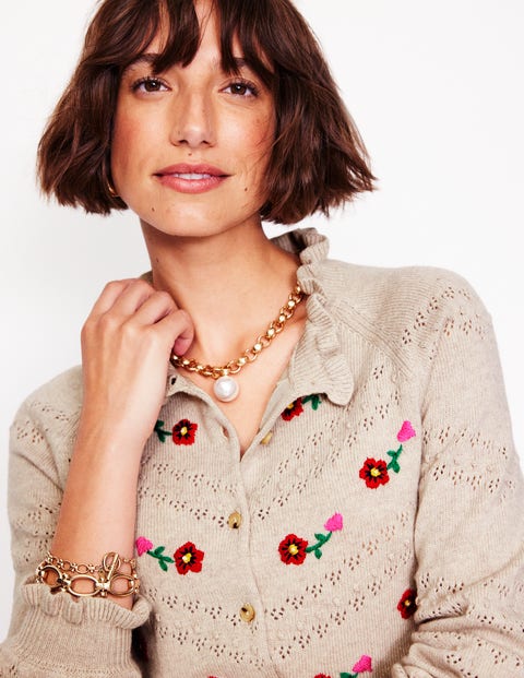 Fae Embroidered Cardigan - Oatmeal Melange | Boden US