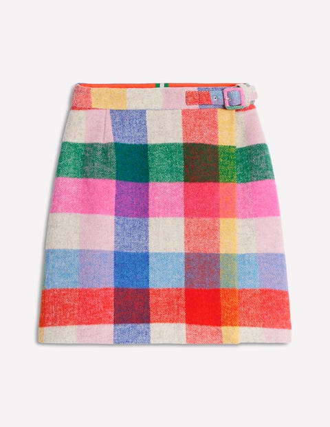 Clemence Wrap Short Skirt Neon Multi Gingham
