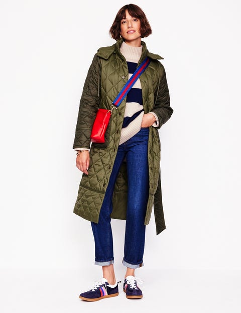 Belt quilted coat deals
