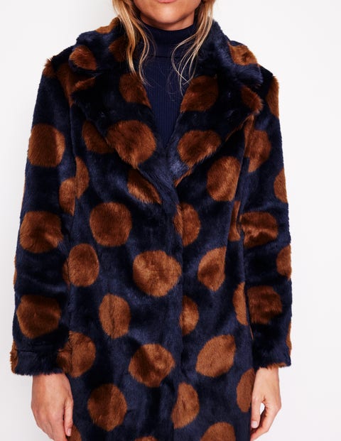 Polka dot faux fur coat sale