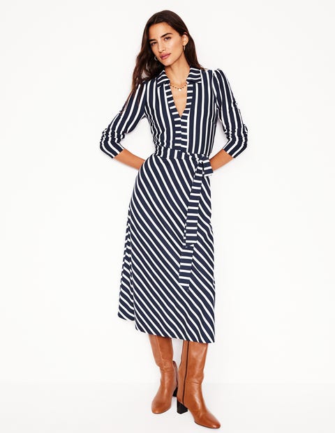 Imogen Collared Jersey Dress French Navy and Ivory Stripe Boden US