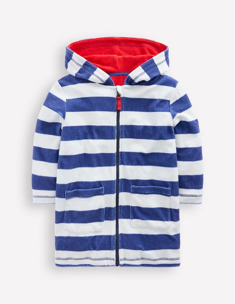 Mini Boden Towelling Zip-up Throw-on Sapphire Blue Stripe Boys Boden In Sapphire Blue Stripe