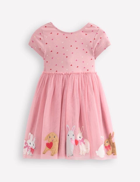 Mini Boden Ami Applique Tulle Dress Chalk Pink Bunnies Girls Boden In Chalk Pink Bunnies