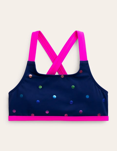 Johnnie B Cross-back Bikini Top Navy Rainbow Confetti Spot Girls Boden In Navy Rainbow Confetti Spot