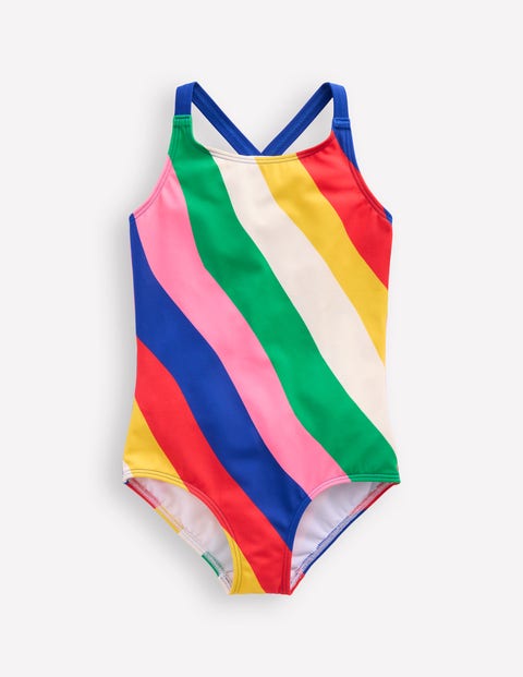 Mini Boden Cross-back Printed Swimsuit Multi Rainbow Swirl Girls Boden In Multi Rainbow Swirl