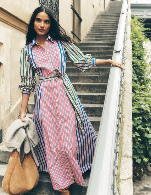 Clara Cotton Shirt Dress Pink Rose Stripe