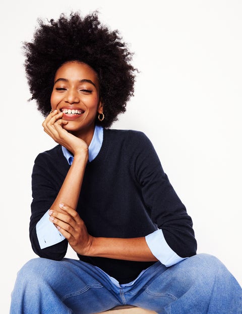 Eva Cashmere Crew Neck Sweater - Navy | Boden US Eva Cashmere Crew Neck Sweater - Navy | Boden US