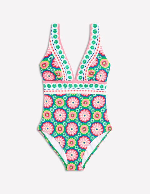 Boden Porto V-neck Swimsuit Multi, Flower Tile Women  In Multi/ Flower Tile