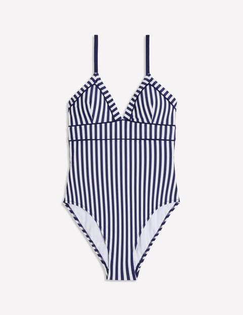 Boden Kasos String V Neck Swimsuit Navy, Ivory Stripe Women  In Navy/ Ivory Stripe