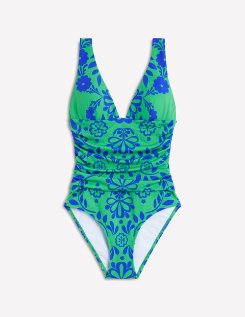 Boden Mykonos Deep V Swimsuit Green, Structured Meadow Women  In Green/ Structured Meadow