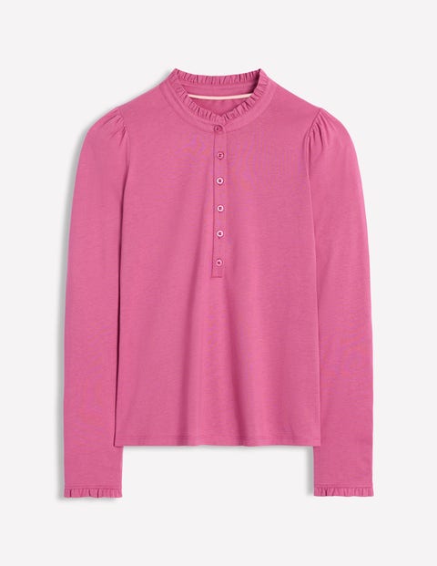 Boden Supersoft Frill Henley Top Purple Damson Women In Purple Damson