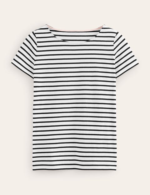BODEN WOMEN'S ELLA SHORT SLEEVE BRETON T-SHIRT IN BLACK | SIZE 8