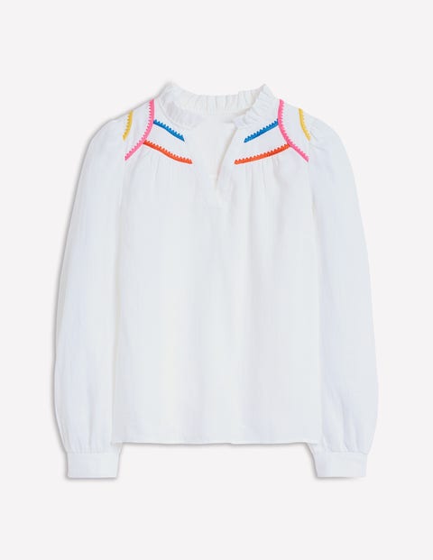 Boden Grace Linen Top White, Multi Stitch Women In White/ Multi Stitch