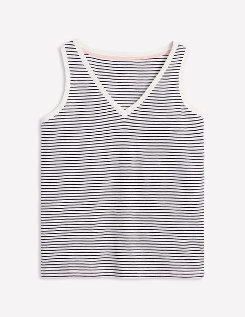 Boden Regular V-neck Slub Vest Navy, Ivory Stripe Women  In Navy/ Ivory Stripe
