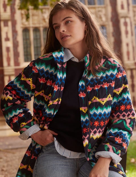 Oversized Quilted Jacket French Navy Decorative Garden Boden UK