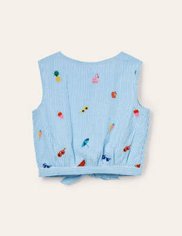 Embroidered Tie Woven Top - Multi Holiday Embroidery | Boden US