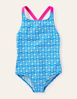 Cross-back Printed Swimsuit - Blue Cina Pineapple Geo | Boden US