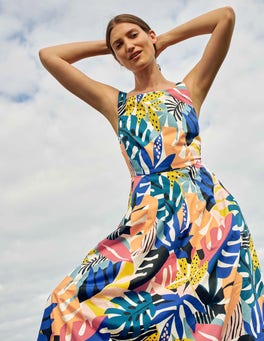 Aubrey Cotton Midi Dress - Ivory, Leafy Tropics | Boden US