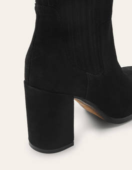 Block Heel Ankle Boots - Black Suede