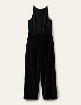Halterneck Velvet Jumpsuit - Black | Boden UK