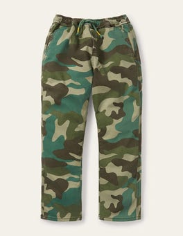 Relaxed Slim Pull-on Trousers - Green Camouflage | Boden UK