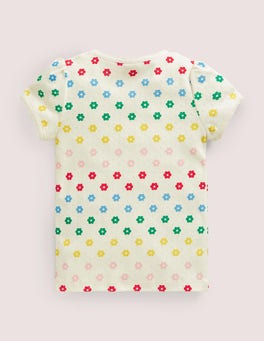 Short-Sleeved Pointelle Top - Ivory Rainbow Flowers | Boden US