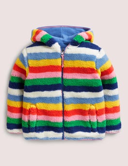 Cosy Reversible Fleece Hoodie - Blue Multi Stripe | Boden UK