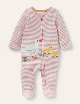 GOTS Organic Zip-up Sleepsuit - Ivory/Boto Pink Ducks | Boden AU