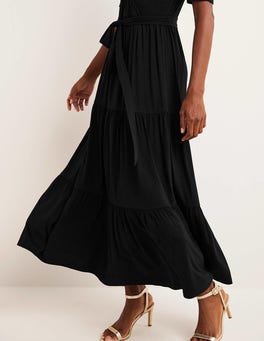 Tiered Wrap Jersey Maxi Dress - Black | Boden US