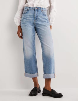 Relaxed Straight Turn Up Jeans - Pale Vintage | Boden US