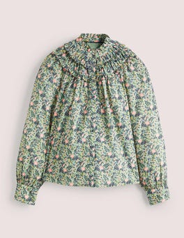 Frilled High Neck Shirt - Rosemary, Abstract Ditsy | Boden US