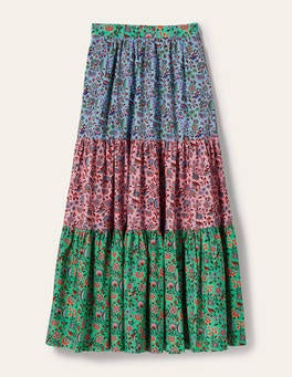 Lorna Tiered Maxi Skirt - Formica Pink, Oriental Meadow | Boden UK