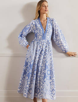 Notch Neck Cotton Maxi Dress - Bluebell, Passion Bloom | Boden US