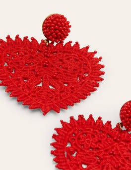 Beaded Heart Earrings - Red | Boden US