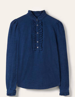 Ruffle Front Jersey Top - Mid Indigo | Boden US