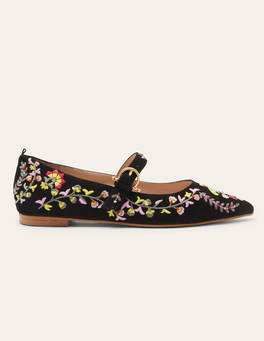 Pointed Toe Mary Jane Shoes - Black, Multi Embroidery | Boden US