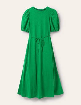 Broderie Mix Jersey Midi Dress - Highland Green | Boden US