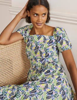 Square Neck Tiered Dress - Multi, Lemon Foliage | Boden UK