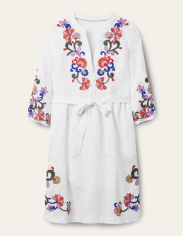 Embroidered Linen Dress - White | Boden US