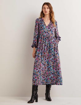 Printed Notch Neck Maxi Dress - Mid Blue, Enchanting Vine | Boden UK