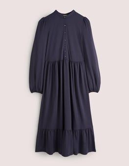 Buttoned Jersey Midi Dress - Navy | Boden UK