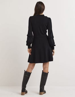 Pointelle Frill Short Dress - Black | Boden US