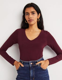Double Layer V-neck Top - Mulled Wine Purple | Boden EU