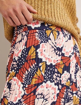 Pleated Crepe Midi Skirt - Multi, Petal Stamp | Boden US