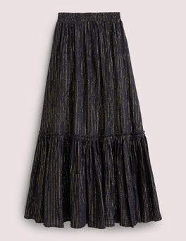 Hot Holiday Maxi Skirt - Navy Crinkle Lurex | Boden US
