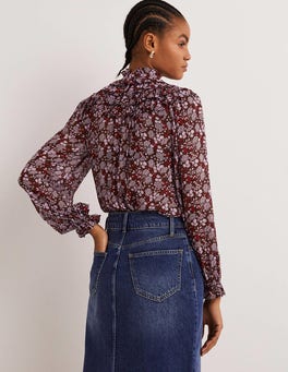 Hemd mit Rüschen am Ausschnitt Dunkles Mahagoni, Präriegarten Boden AT